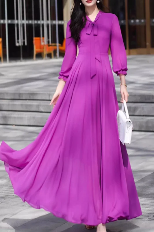 Maxi prom purple summer chiffon beach dress 5095 Tunics Winter warm