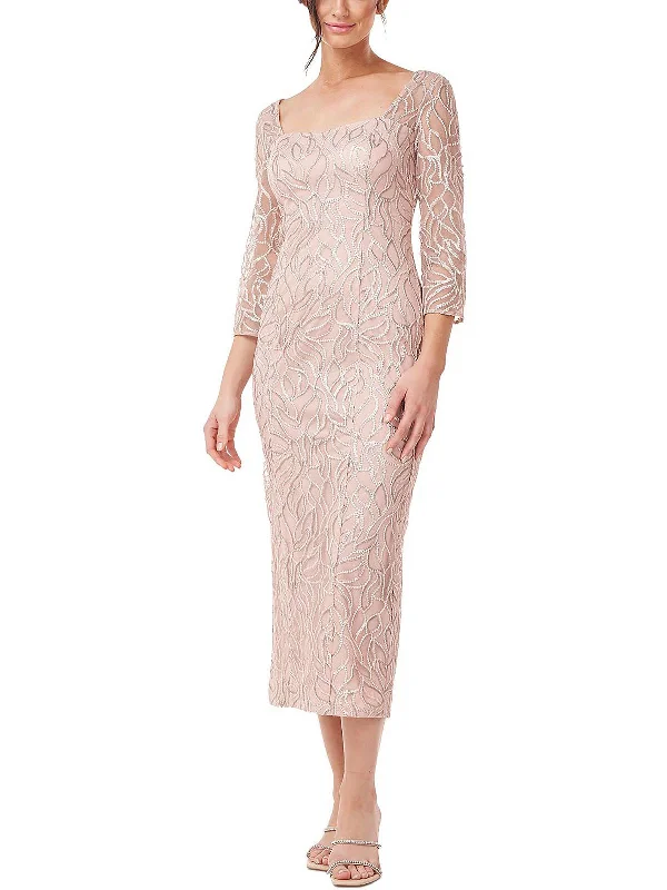Womens Sequined Calf Cocktail and Party Dress Turtleneck Neckline Stylish