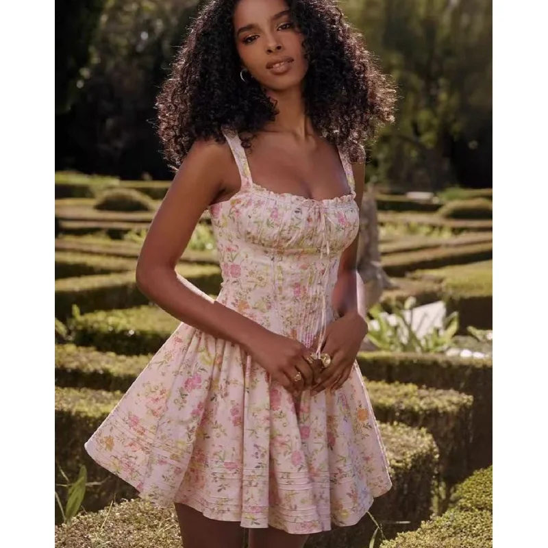Floral-print cotton mini dress Casual Button-Up Mini Dress