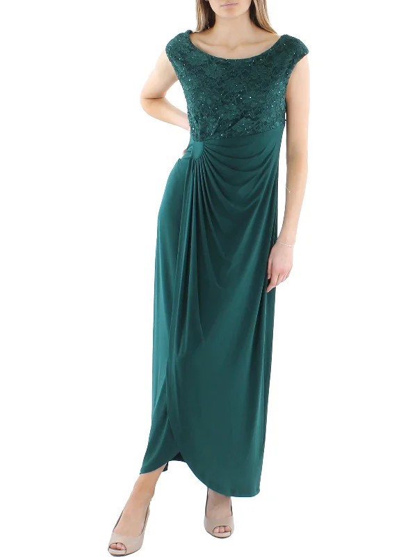 Womens Lace Overlay Prom Party Dress Tunics Evening elegant