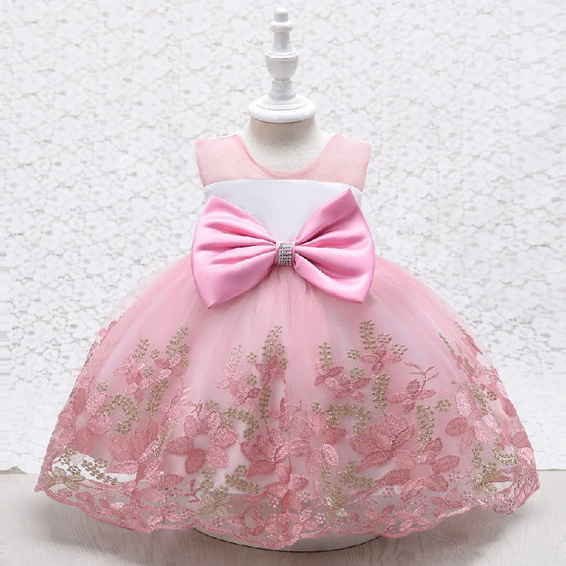 Girl Formal Dress Toddler Birthday Party Sleeveless Embroidery Bow Princess Dress Tunics Print Colorful Girl Formal Dress Toddler Birthday Party Sleeveless Embroidery Bow Princess Dress Tunics Print Colorful