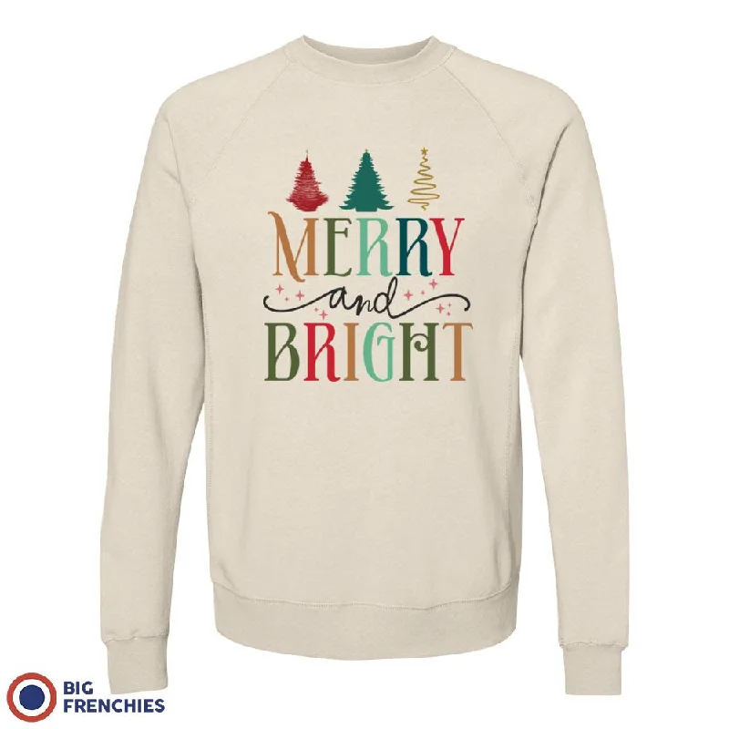 Merry And Bright Christmas Unisex Organic Cotton Sweatshirt Hoodie with Hem Embroidery Detailed Premium Merry And Bright Christmas Unisex Organic Cotton Sweatshirt Hoodie with Hem Embroidery Detailed Premium