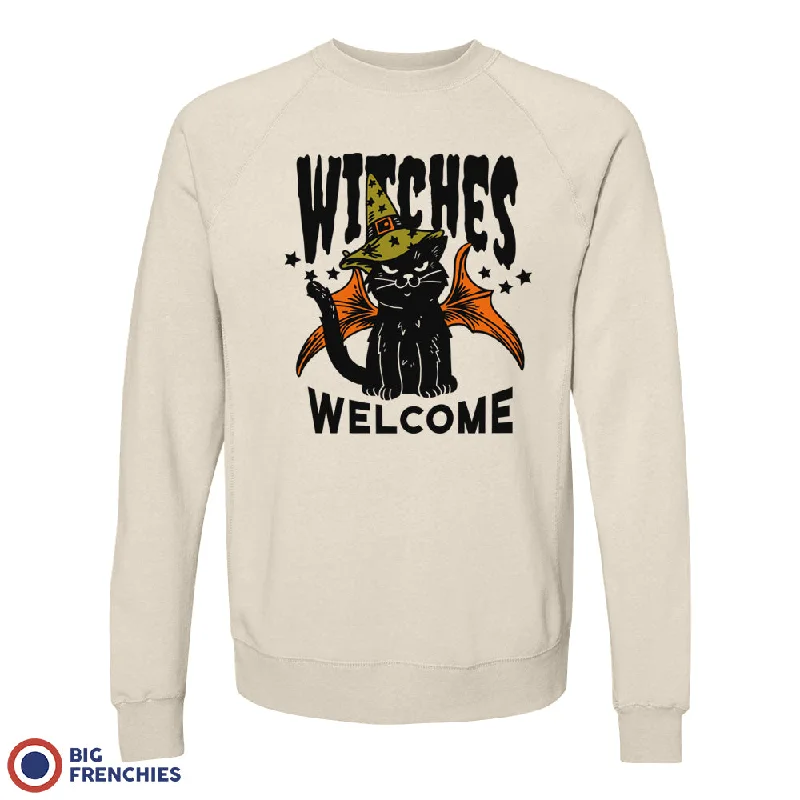 Witches Welcome Halloween Women's Organic Cotton Sweatshirt Hoodie with Bell Sleeves Flared Feminine Witches Welcome Halloween Women's Organic Cotton Sweatshirt Hoodie with Bell Sleeves Flared Feminine