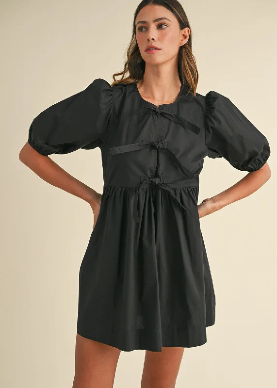 Fawn Poplin Tie-Front Mini Dress - Black Stylish Spaghetti Strap Mini Dress