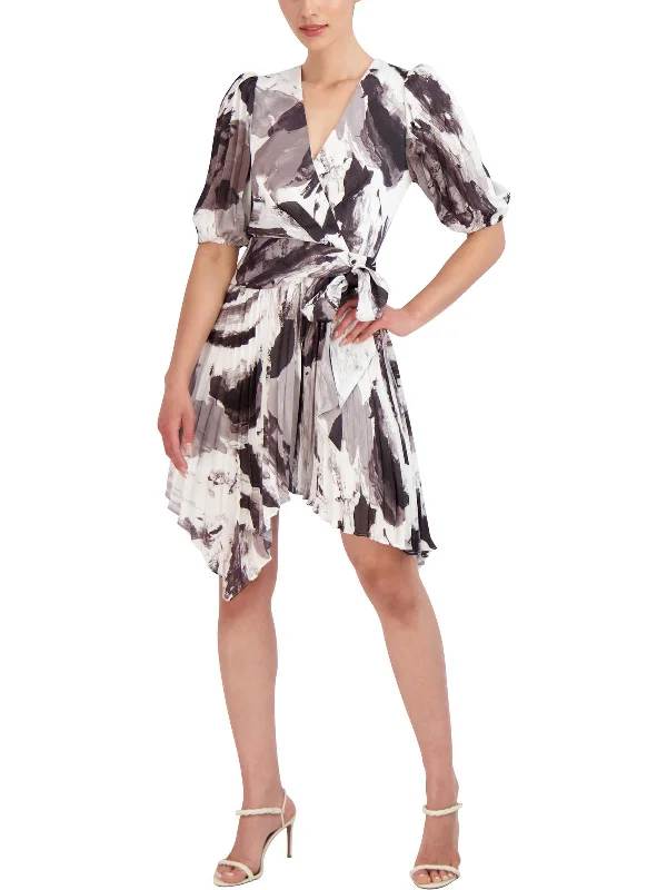 Womens Faux Wrap Pleated Cocktail and Party Dress Tunics Plaid country