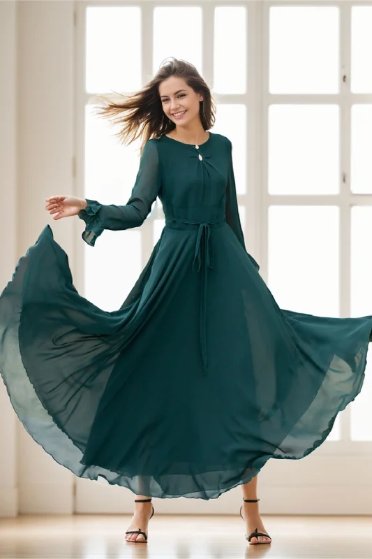 Prom boho long swing chiffon dresses 5141 Boat Neckline Classic