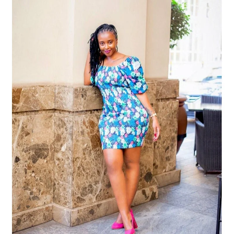 Floral Print Bodycon Mini Dress Stylish Ruffle Mini Dress