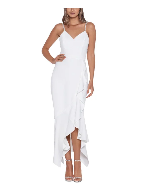 Womens Embellished Hi-Low Cocktail and Party Dress empire Waist empire