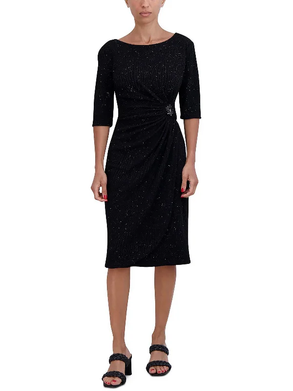 Petites Womens Embellished Knit Cocktail and Party Dress Tunics Formal black