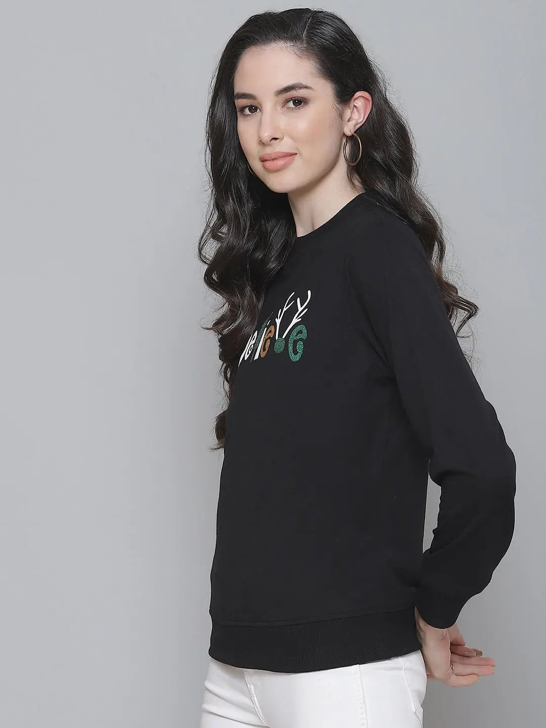 Black Terry BELIEVE Sweatshirt Hoodie with Lace Feminine Delicate