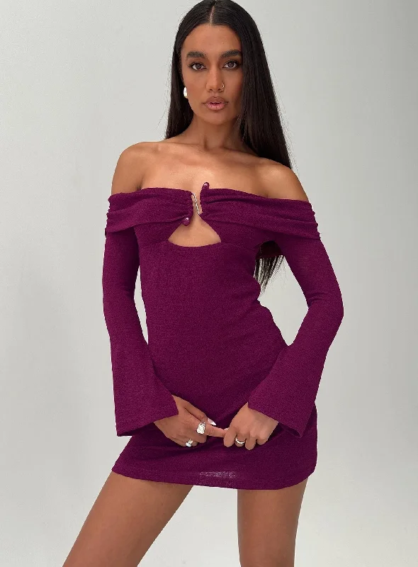 Firenza Long Sleeve Mini Dress Purple Cozy Sweater Mini Dress