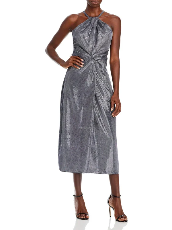 Dina Womens Metallic Halter Cocktail and Party Dress Satin Halter Glamorous