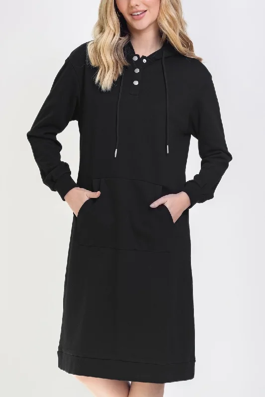 HOODIE DRESS 42" (BLACK) Hoodie with Double Zipper Versatile Adjustable