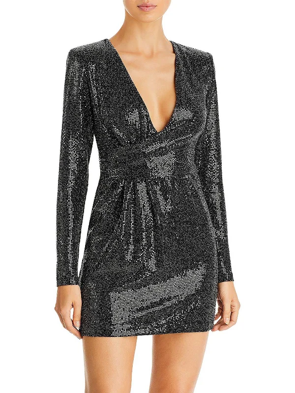 Esme Womens Metallic Mini Cocktail and Party Dress Tunics Seasonal trendy