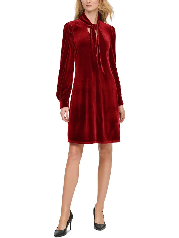 Womens Velvet Mini Cocktail and Party Dress High-Low Hemline Casual