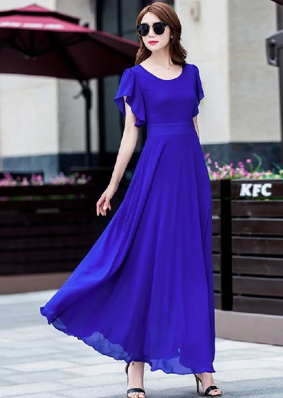 Ruffle fit and flare maxi chiffon dress 263302 Tunics Sophisticated sleek