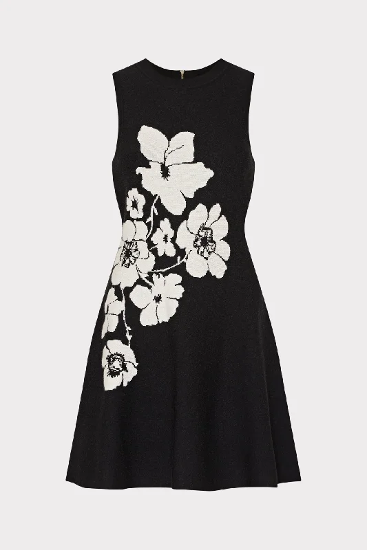Floral Flare Knit Mini Dress Fashionable Button-Front Mini Dress