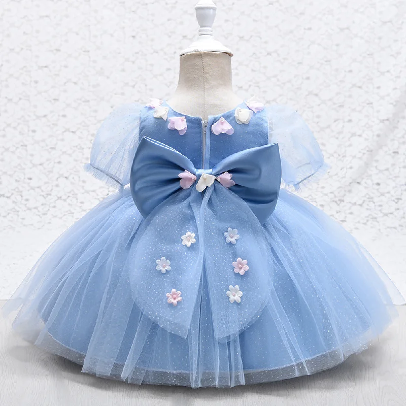Baby Girls Prom Dress Toddler Cute Mesh Bow Princess Pageant Dress Tunics Lace romantic