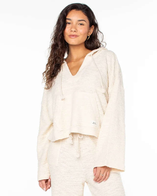 Rich Coast Cropped Hoodie - Parchment Hoodie with Button Placket Classic Preppy
