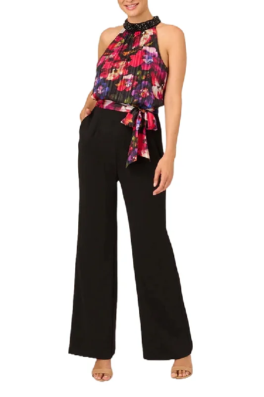 Adrianna Papell embellished halter neck floral print chiffon bodice zipper closure straight leg solid crepe pant Comfortable Maternity Pants Adrianna Papell embellished halter neck floral print chiffon bodice zipper closure straight leg solid crepe pant Comfortable Maternity Pants