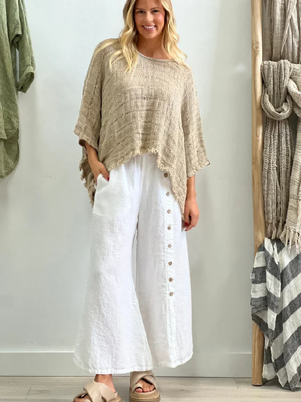 Bruna Button Wide Legged Pants - White Classic Straight-Leg Pants
