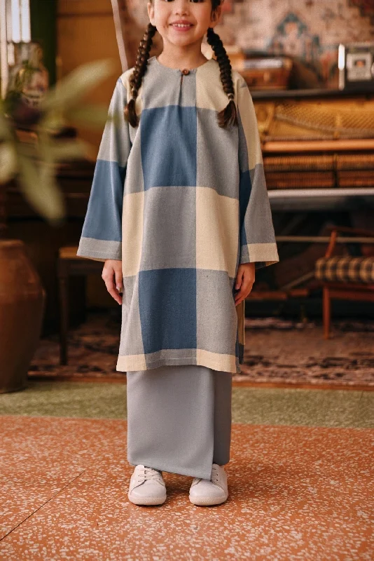 The Akar Kita Folded Skirt - Silver Blue wool skirt sturdy