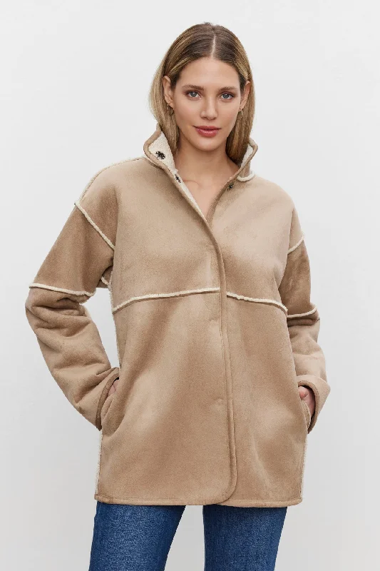 ALBANY LUXE SHERPA REVERSIBLE JACKET Hooded Jacket Caped Jacket Shawl Collar Jacket