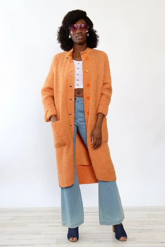 Peach Handknit Sweater Jacket S/M Chenille Blend Fleece Blend Nylon Blend