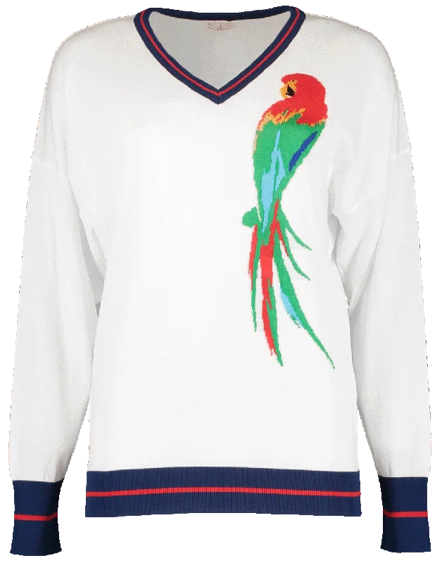 V-Neck Parrot Sweater Denim Fabric Leather Fabric Suede Fabric