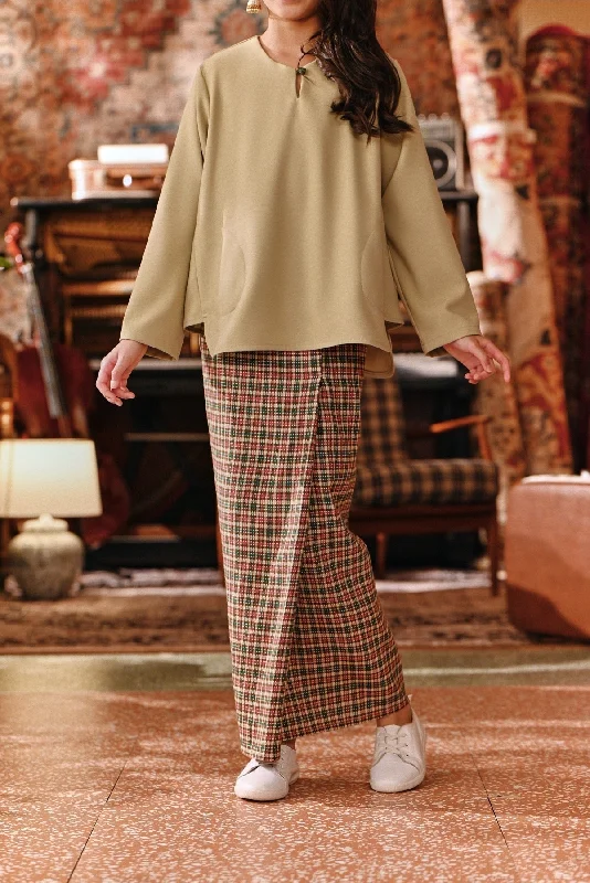 The Akar Kita Folded Skirt - Verdant Grid denim skirt durable