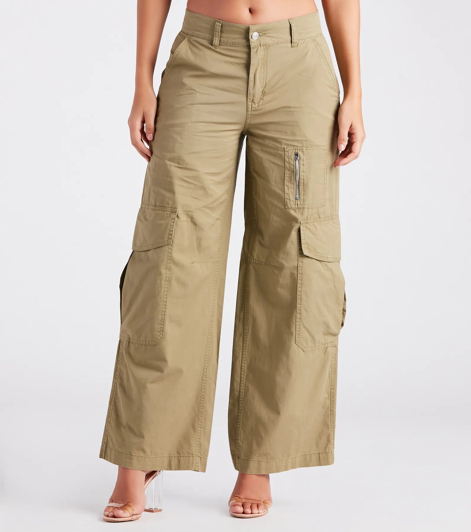 Serving Trendy Vibes Wide-Leg Cargo Pants Soft Wool Pants