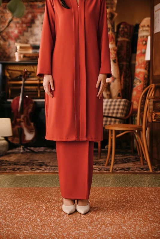 The Akar Kita Women Folded Skirt - Mandarin Red high slit skirt