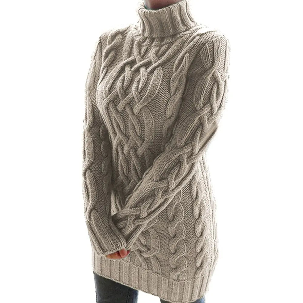 Turtleneck Twist Knitted Sweater Dress Glossy Satin Silk