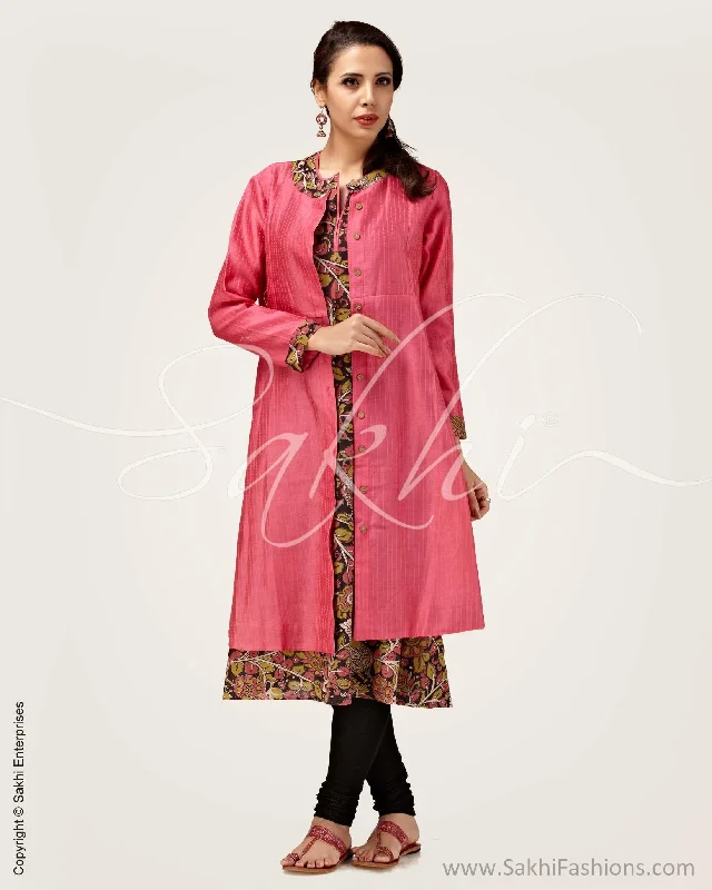 CDP-105372 - Pink Cotton Silk Jacket Notch Collar Jacket Peter Pan Collar Jacket Cowl Neck Jacket CDP-105372 - Pink Cotton Silk Jacket Notch Collar Jacket Peter Pan Collar Jacket Cowl Neck Jacket
