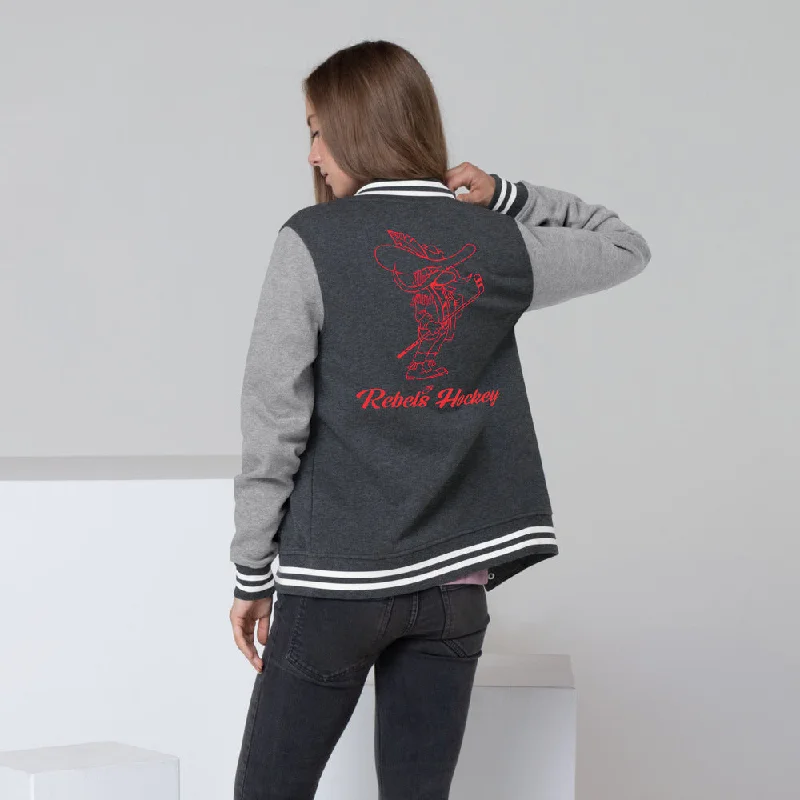 UNLV Rebels Hockey x Hey Reb Retro Women's Letterman Jacket Print Jacket Jacquard Jacket Patchwork Jacket UNLV Rebels Hockey x Hey Reb Retro Women's Letterman Jacket Print Jacket Jacquard Jacket Patchwork Jacket