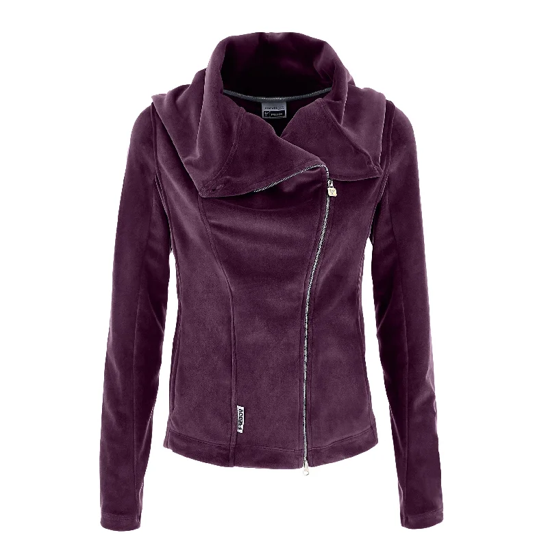 Velvet Jacket - Burgundy Stand-Up Collar Roll-Neck Collar Turtle Neck