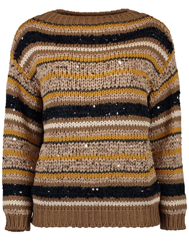 Knit Striped Sweater Notch Collar Peter Pan Collar Cowl Neck