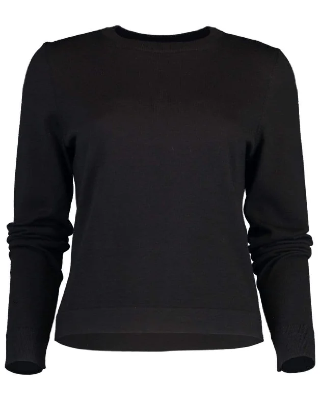 Black Long Sleeve Crewneck Sweater Velvet Chenille Corduroy