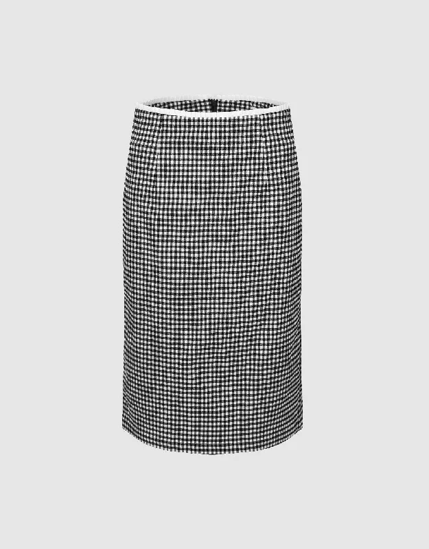 Gingham Midi Straight Skirt cashmere skirt fine