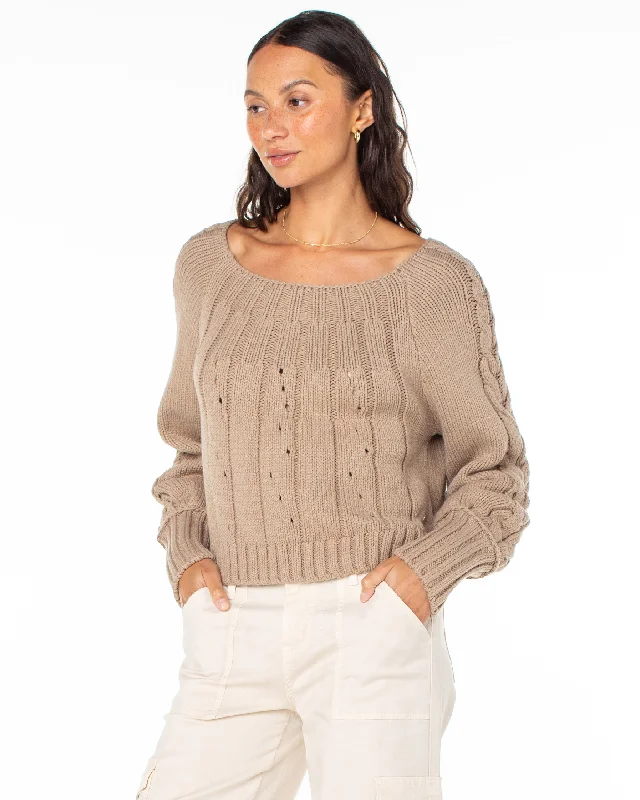 Day Dream Boat Neck Sweater - Warm Taupe Bright Pastel Dark