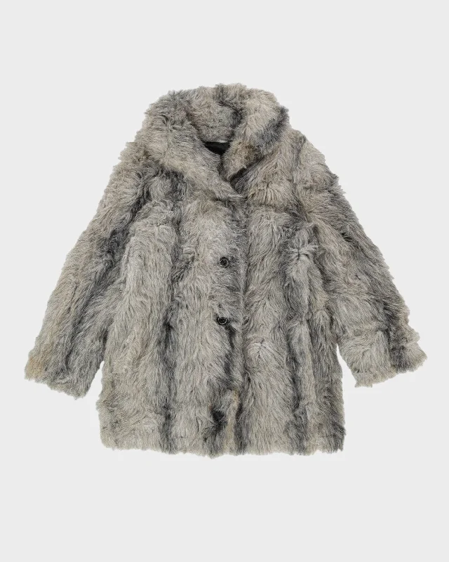 00s Grey Faux Fur Jacket - XS Bomber Jacket Anorak Windbreaker