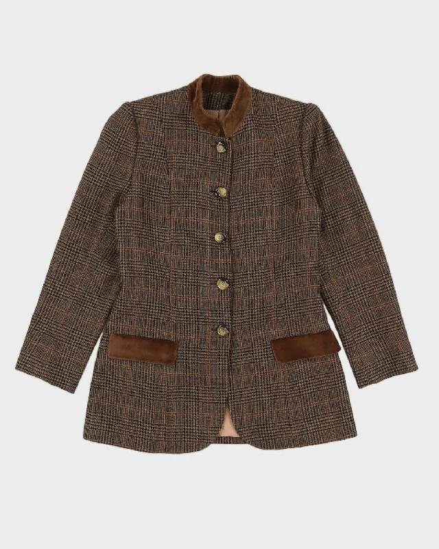 Brown Tweed With Velvet Collar Blazer Jacket - S Nylon Fabric Polyester Fabric Spandex Fabric Brown Tweed With Velvet Collar Blazer Jacket - S Nylon Fabric Polyester Fabric Spandex Fabric