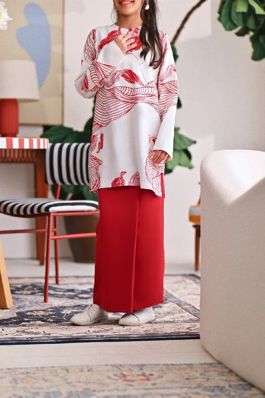The Akari Folded Skirt - Crimson Red silk skirt lustrous
