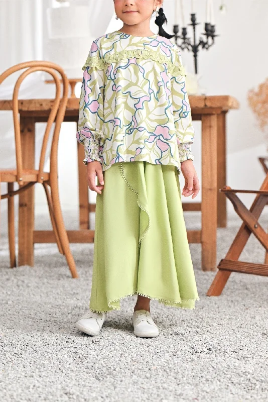 The Mimpian Ruffle Wide Skirt - Tea Green leather skirt refined