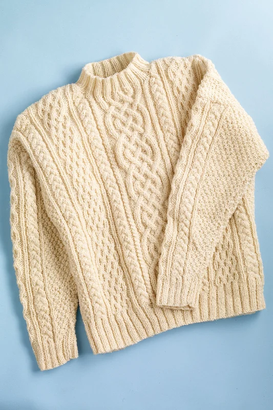 Aran Sweater (Knit) Boat Neck Shawl Collar Notched Collar