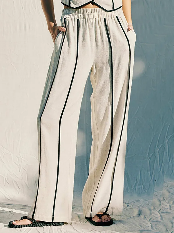 Linen Binding Pants in Oatmeal Casual Wide Pants