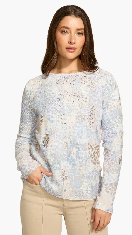 Metallic Print Cotton Knit Sweater. Style FD1918314 Mesh Blend Leather Blend Suede Blend Metallic Print Cotton Knit Sweater. Style FD1918314 Mesh Blend Leather Blend Suede Blend