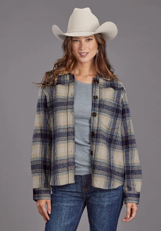 2296 BLUE PLAID SHIRT JACKET Wool Fabric Cashmere Fabric Tweed Fabric