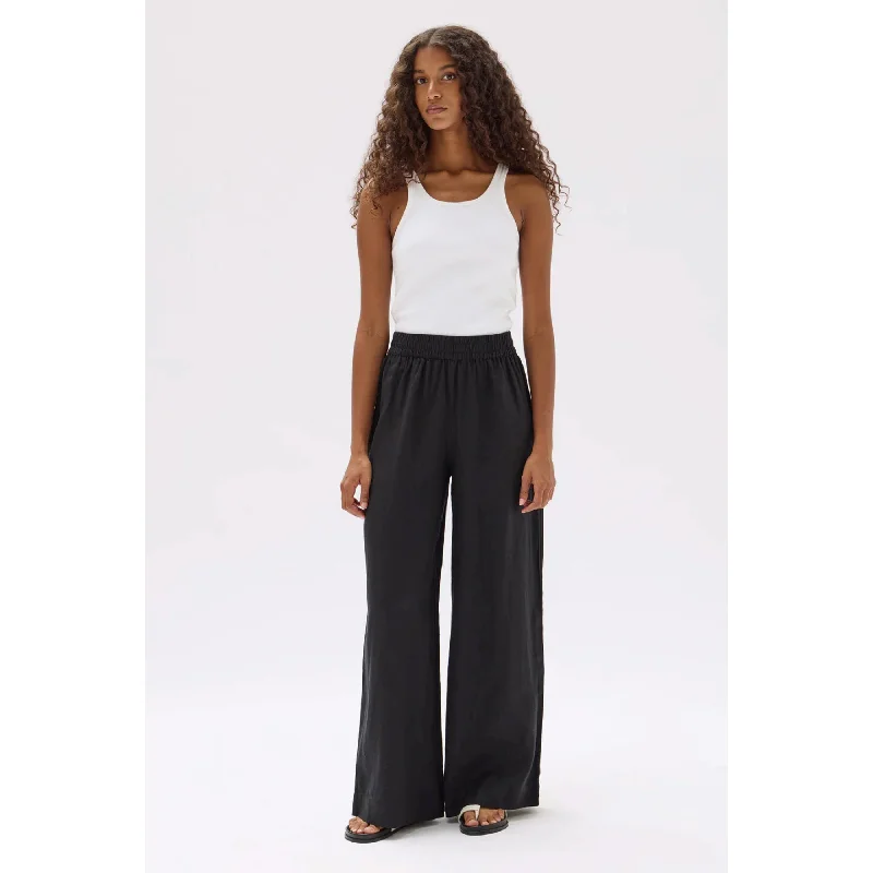 Assembly Label Nilsa Linen Pant - Black Relaxed High-Waist Trousers