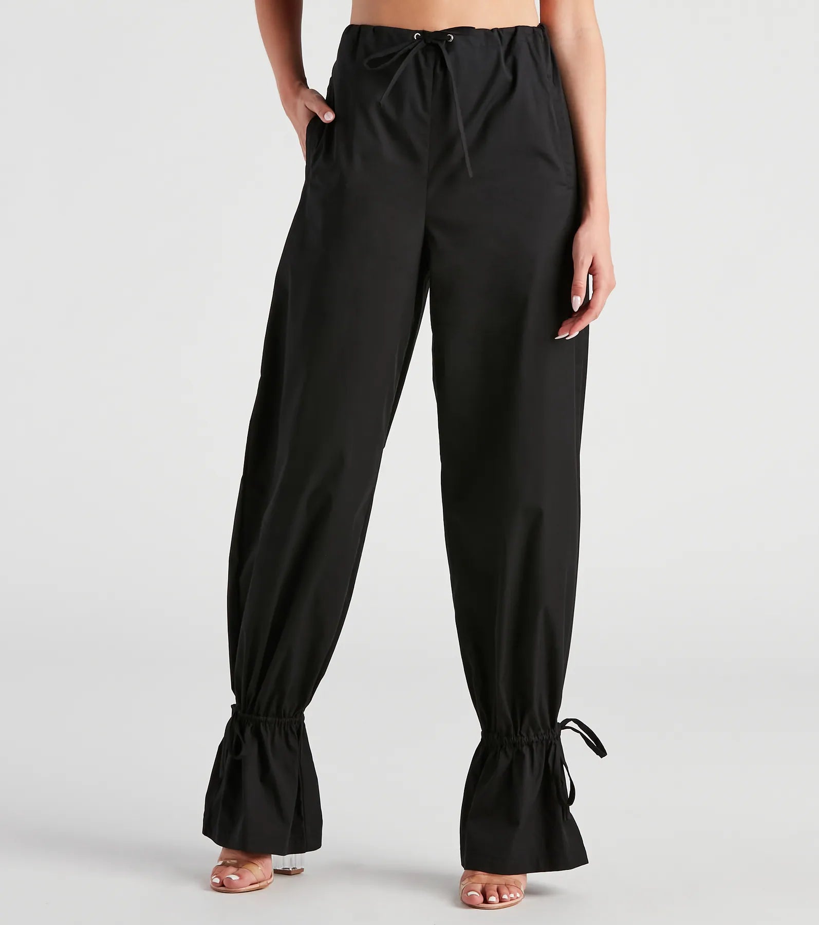 Sporty Sass Ankle Tie Twill Pants Cozy Jogger Leggings